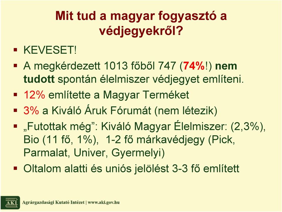 12% említette a Magyar Terméket 3% a Kiváló Áruk Fórumát (nem létezik) Futottak még : Kiváló