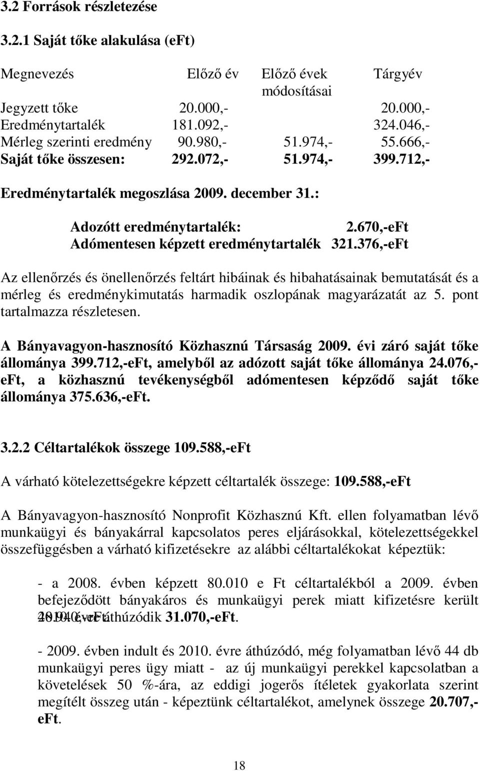 670,-eFt Adómentesen képzett eredménytartalék 321.
