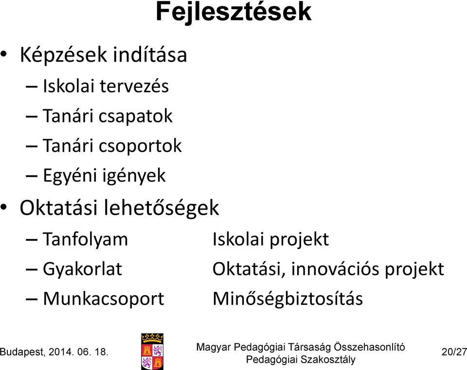 Fejlesztések Tanfolyam Iskolai projekt Gyakorlat