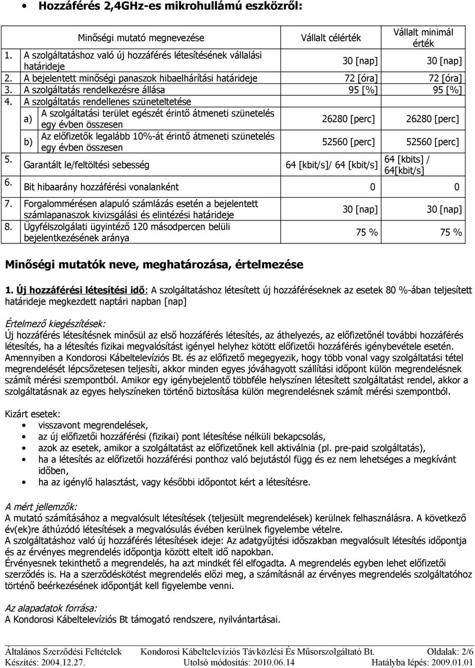 A szolgáltatás rendellenes szüneteltetése a) A szolgáltatási terület egészét érintő átmeneti szünetelés egy évben összesen 26280 [perc] 26280 [perc] b) Az előfizetők legalább 10%-át érintő átmeneti