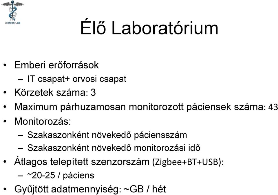 növekedő páciensszám Szakaszonként növekedő monitorozási idő Átlagos telepített