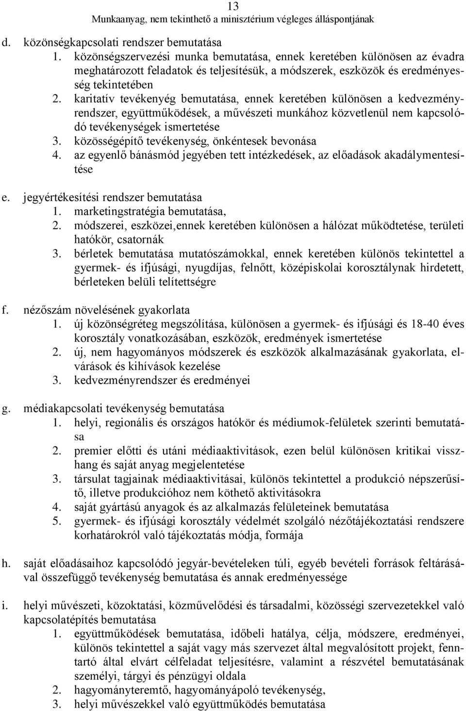 karitatív tevékenyég bemutatása, ennek keretében különösen a kedvezményrendszer, együttműködések, a művészeti munkához közvetlenül nem kapcsolódó tevékenységek ismertetése 3.
