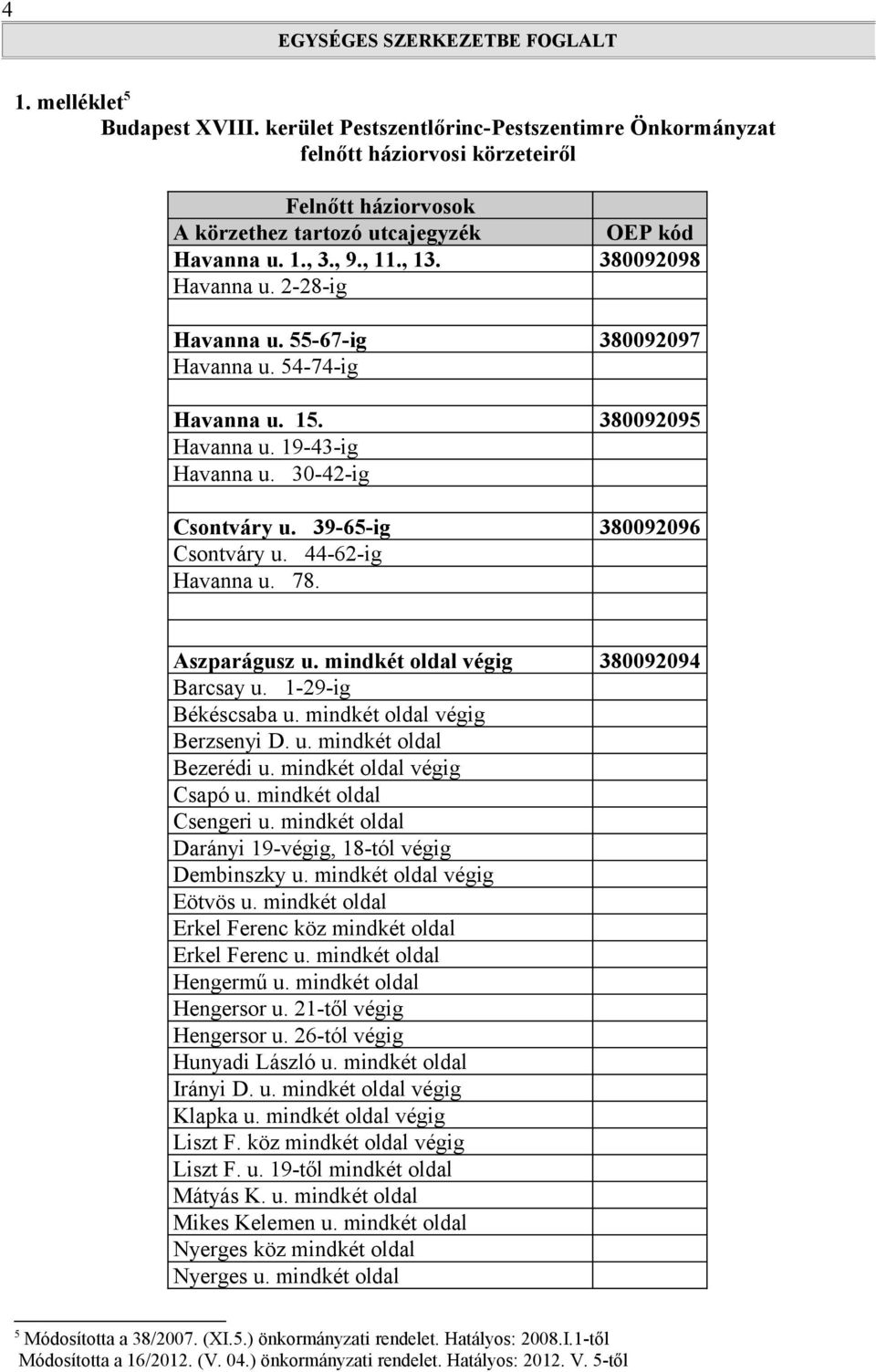 44-62-ig Havanna u. 78. Aszparágusz u. mindkét oldal végig 380092094 Barcsay u. 1-29-ig Békéscsaba u. mindkét oldal végig Berzsenyi D. u. mindkét oldal Bezerédi u. mindkét oldal végig Csapó u.