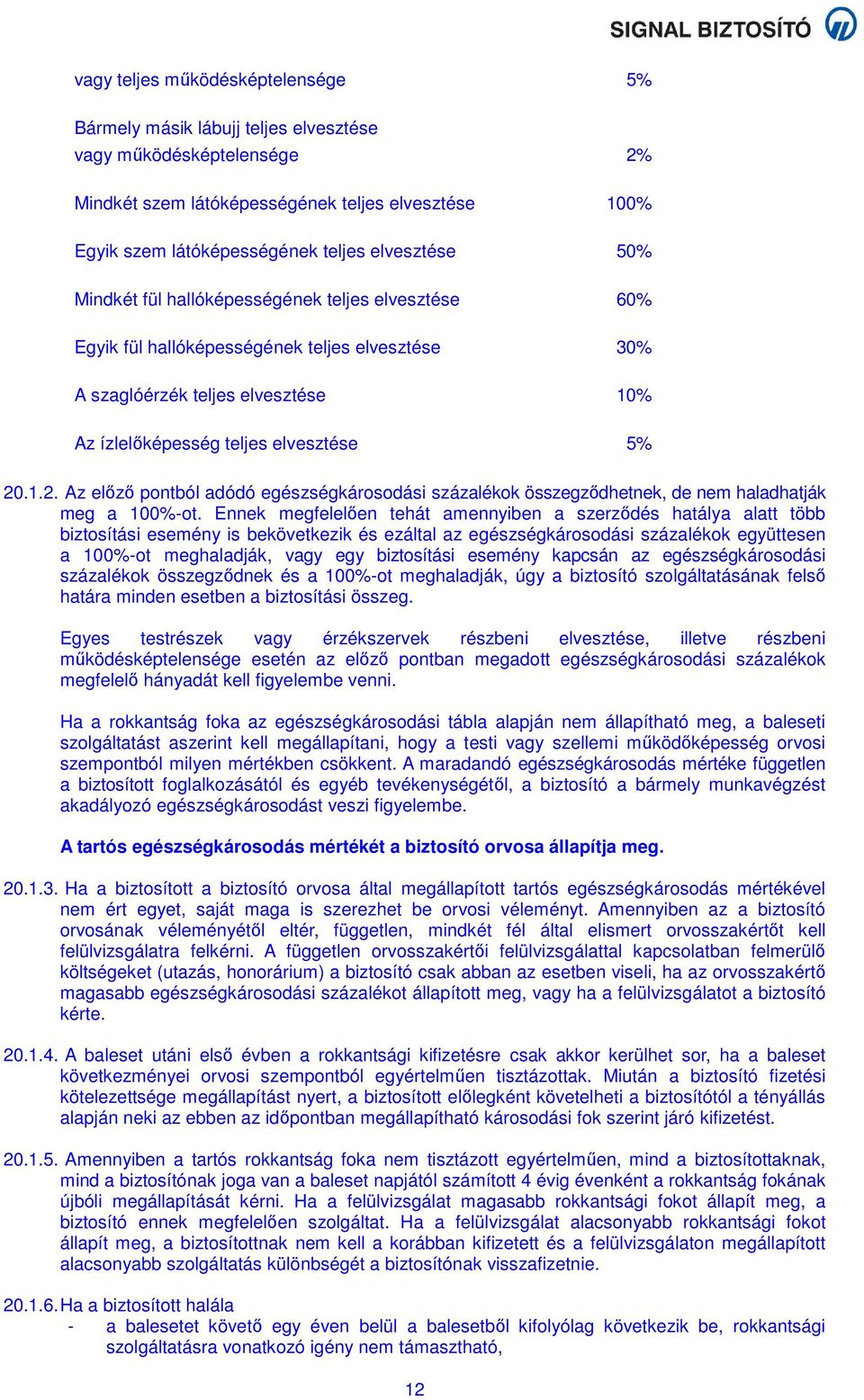 .1.2. Az előző pontból adódó egészségkárosodási százalékok összegződhetnek, de nem haladhatják meg a 100%-ot.