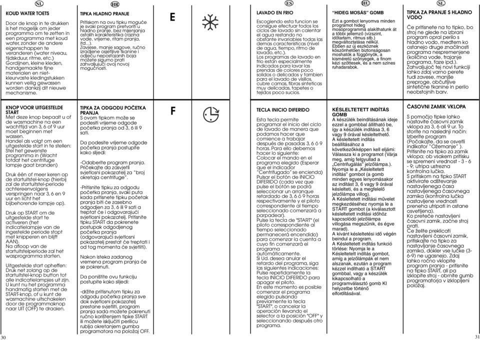 TIPKA HLADNO PRANJE Pritiskom na ovu tipku moguçe je svaki program pretvoriti u hladno pranje, bez mijenjanja ostalih karakteristika (razina vode, vrijeme, ritam pranja, itd...).