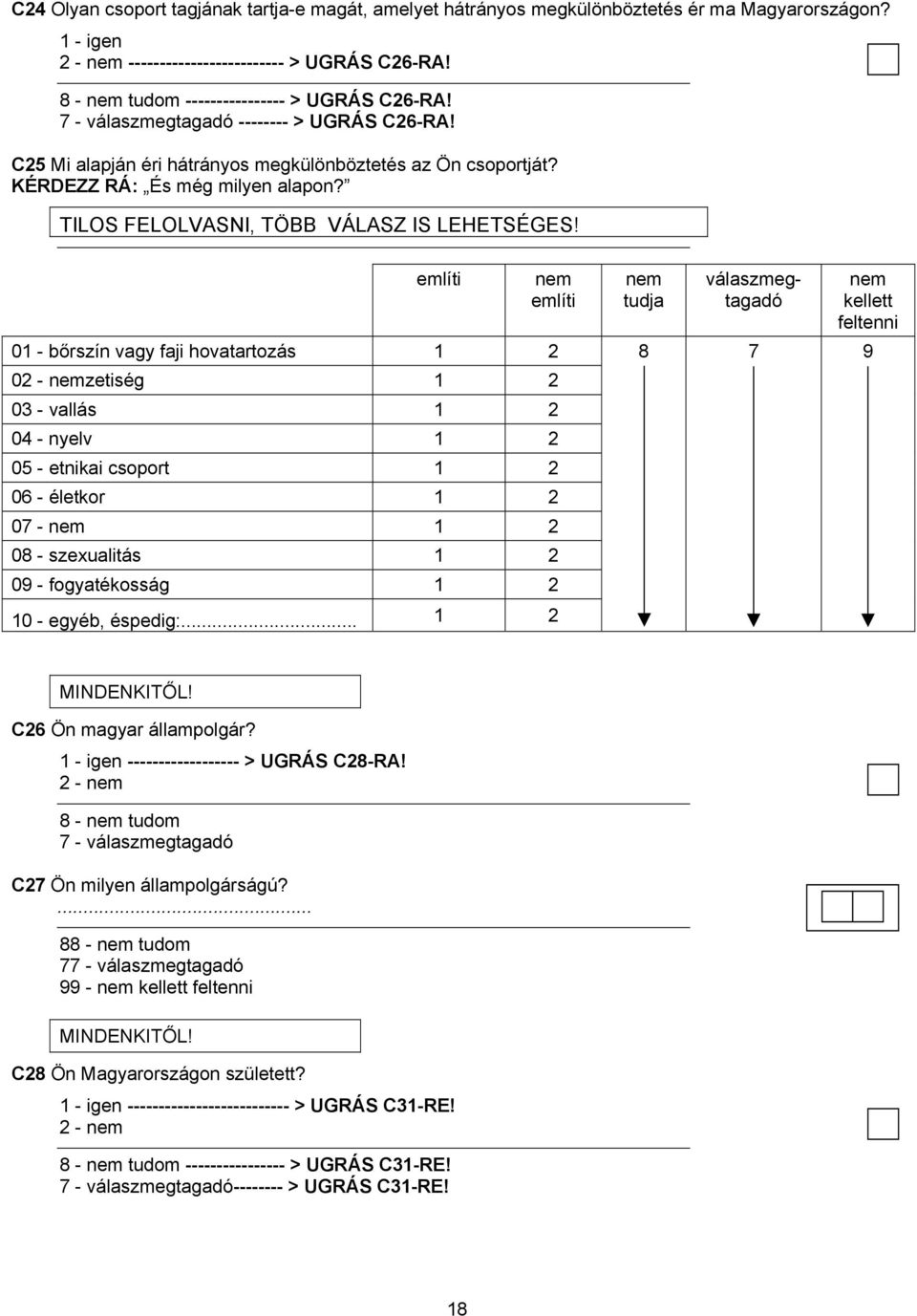 említi említi 01 - bőrszín vagy faji hovatartozás 1 2 02 - zetiség 1 2 03 - vallás 1 2 04 - nyelv 1 2 05 - etnikai csoport 1 2 06 - életkor 1 2 07-1 2 08 - szexualitás 1 2 09 - fogyatékosság 1 2 10 -