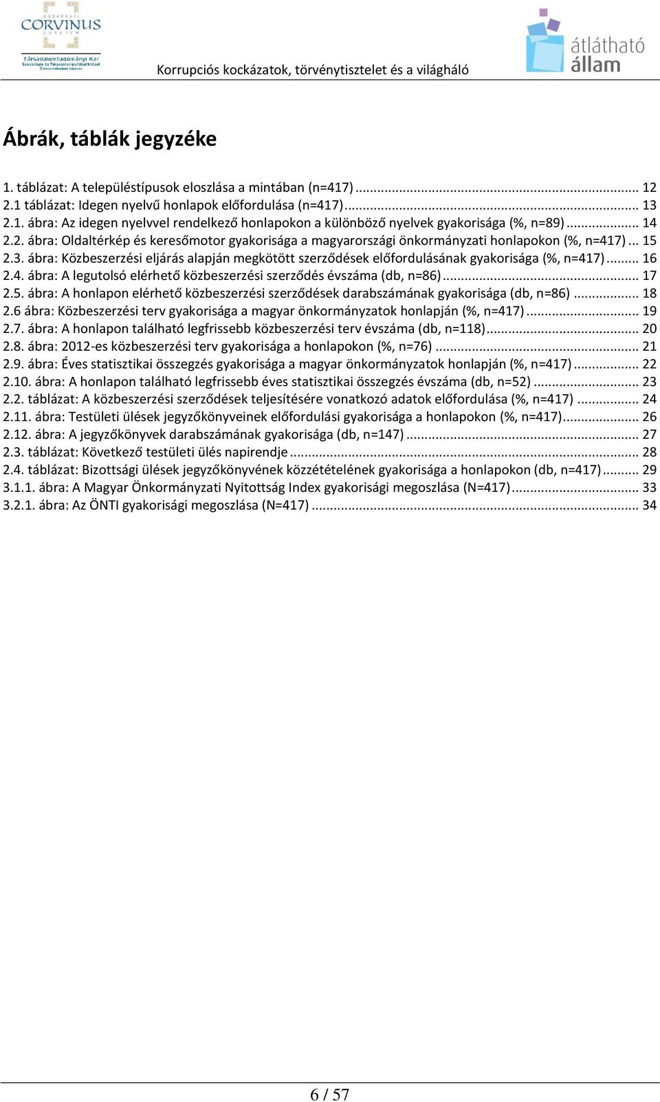 ábra: Közbeszerzési eljárás alapján megkötött szerződések előfordulásának gyakorisága (%, n=417)... 16 2.4. ábra: A legutolsó elérhető közbeszerzési szerződés évszáma (db, n=86)... 17 2.5.