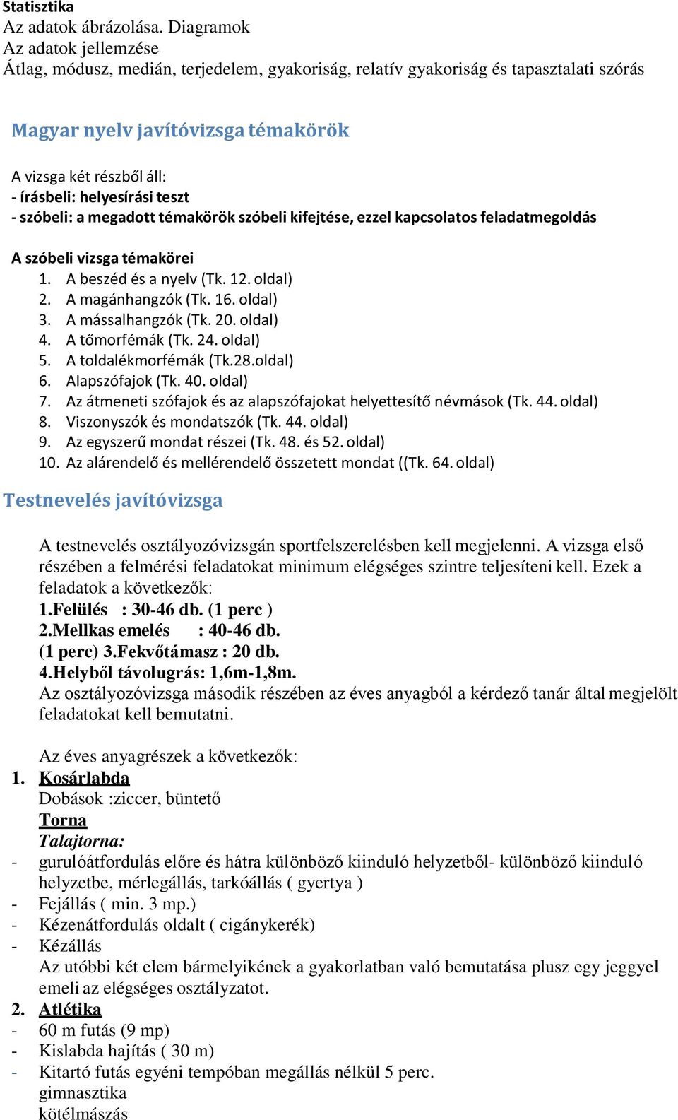 helyesírási teszt - szóbeli: a megadott témakörök szóbeli kifejtése, ezzel kapcsolatos feladatmegoldás A szóbeli vizsga témakörei 1. A beszéd és a nyelv (Tk. 12. oldal) 2. A magánhangzók (Tk. 16.