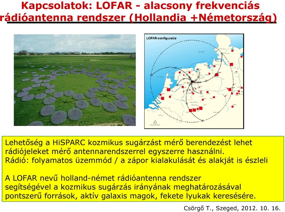 Rádió: folyamatos üzemmód / a zápor kialakulását és alakját is észleli A LOFAR nevű holland-német rádióantenna