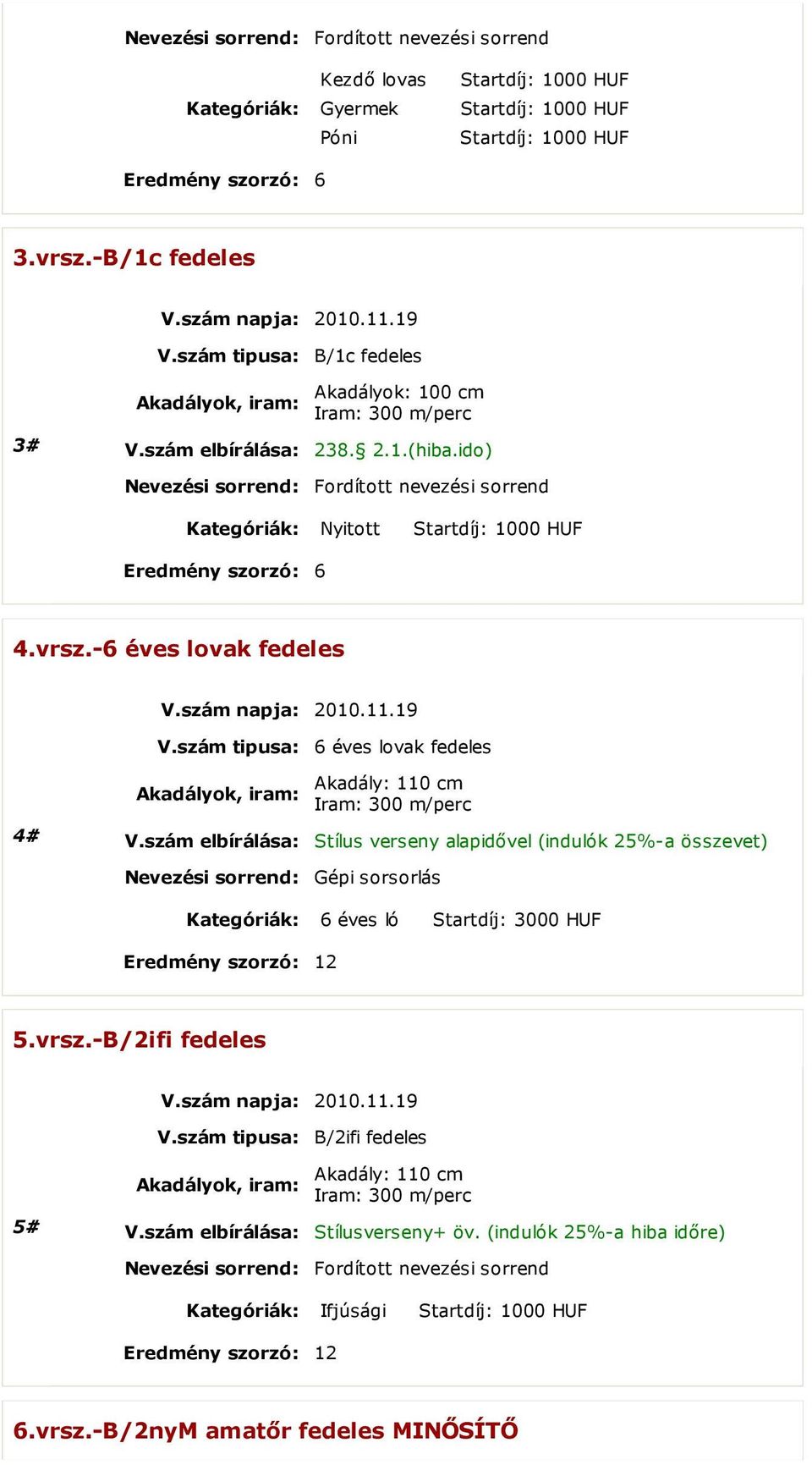 szám elbírálása: Stílus verseny alapidıvel (indulók 25%-a összevet) 6 éves ló Startdíj: 3000 HUF 5.vrsz.-B/2ifi fedeles V.