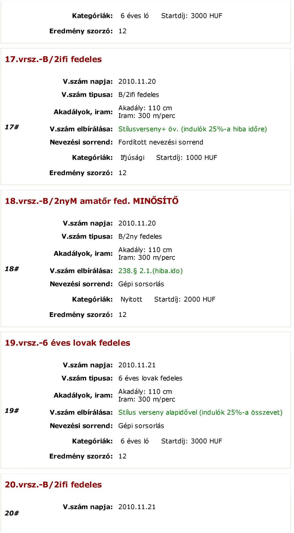 MINİSÍTİ V.szám tipusa: B/2ny fedeles 18# Nyitott Startdíj: 2000 HUF 19.vrsz.-6 éves lovak fedeles V.