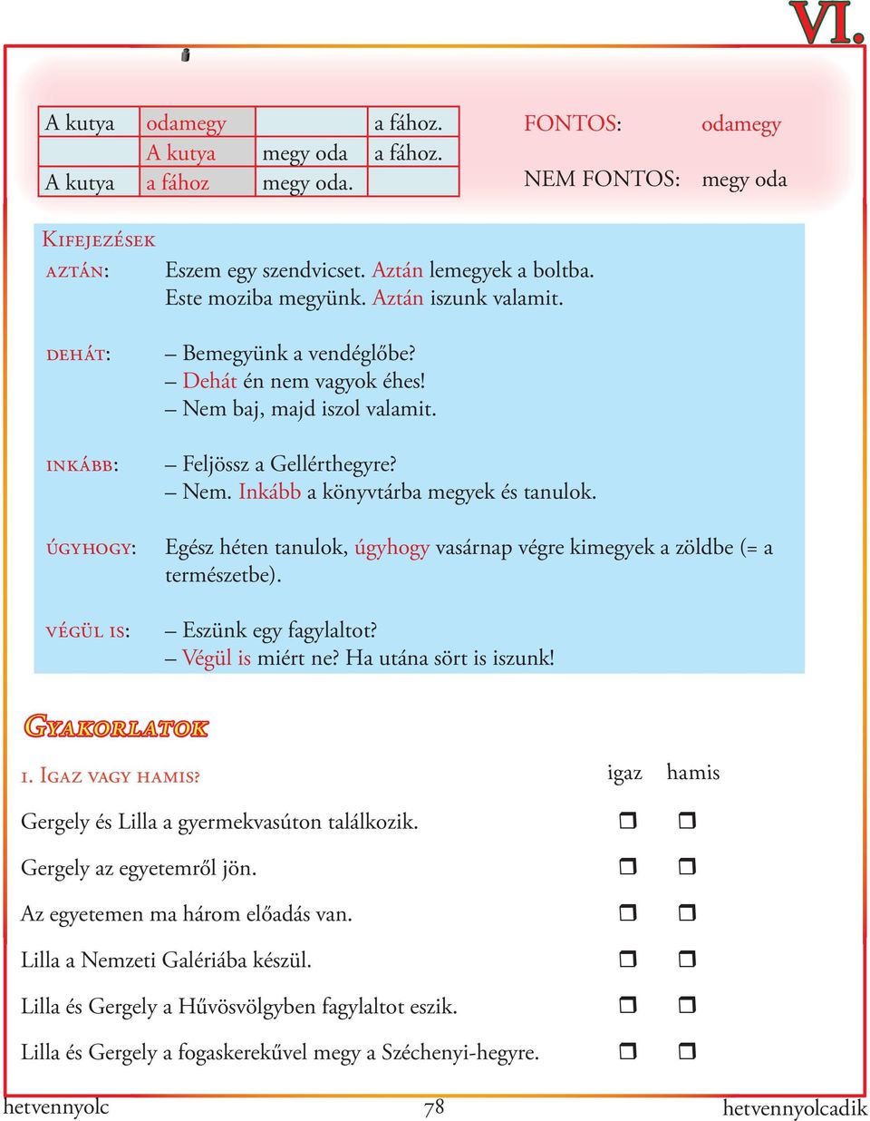 Egész héten tanulok, úgyhogy vasárnap végre kimegyek a zöldbe (= a természetbe). Eszünk egy fagylaltot? Végül is miért ne? Ha utána sört is iszunk! Gyakorlatok 1. Igaz vagy hamis?