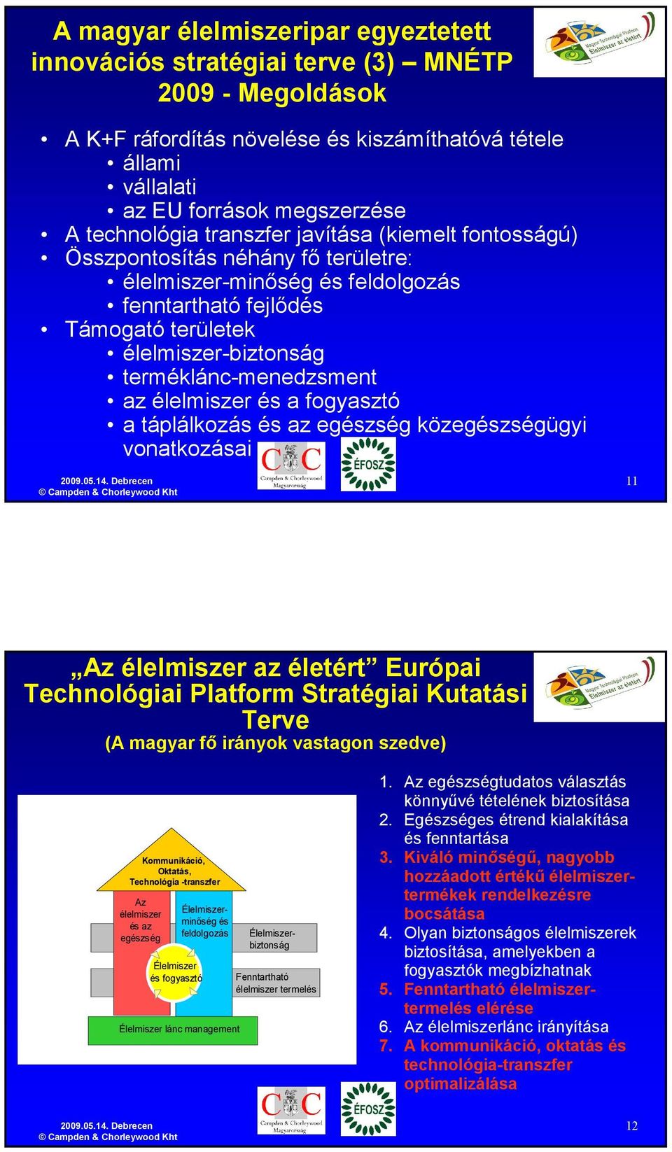 terméklánc-menedzsment az élelmiszer és a fogyasztó a táplálkozás és az egészség közegészségügyi vonatkozásai 11 Az élelmiszer az életért Európai Technológiai Platform Stratégiai Kutatási Terve (A