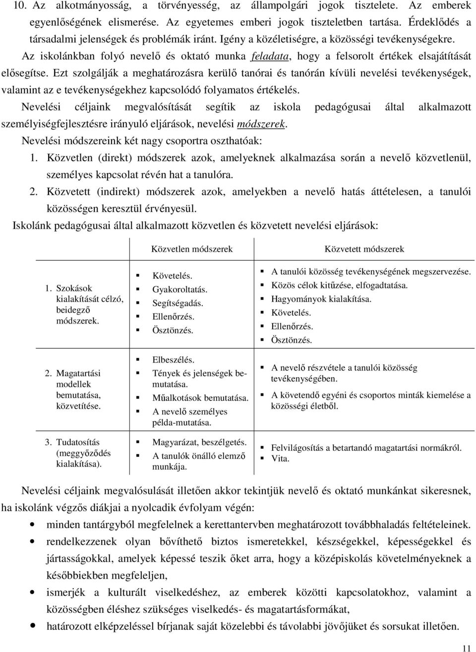 Az iskolánkban folyó nevelő és oktató munka feladata, hogy a felsorolt értékek elsajátítását elősegítse.