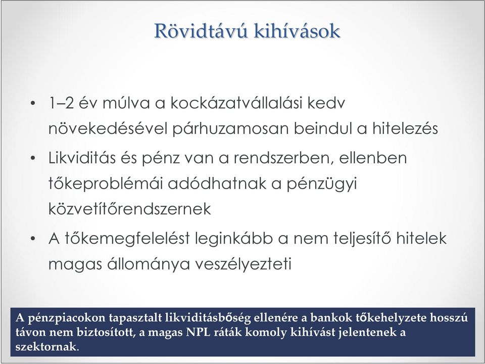 tőkemegfelelést leginkább a nem teljesítő hitelek magas állománya veszélyezteti A pénzpiacokon tapasztalt