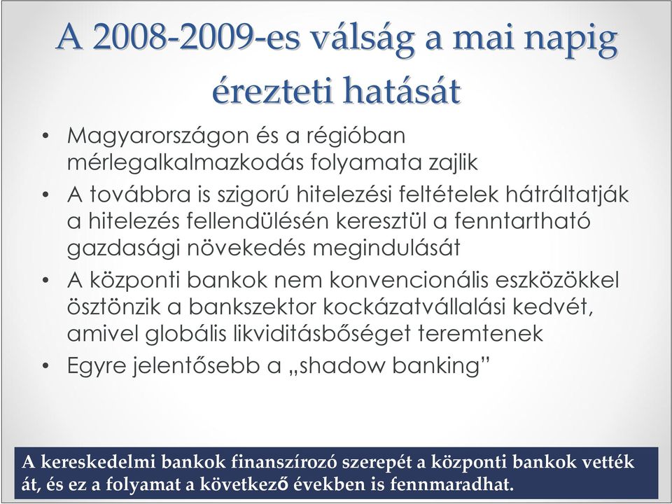 bankok nem konvencionális eszközökkel ösztönzik a bankszektor kockázatvállalási kedvét, amivel globális likviditásbőséget teremtenek Egyre