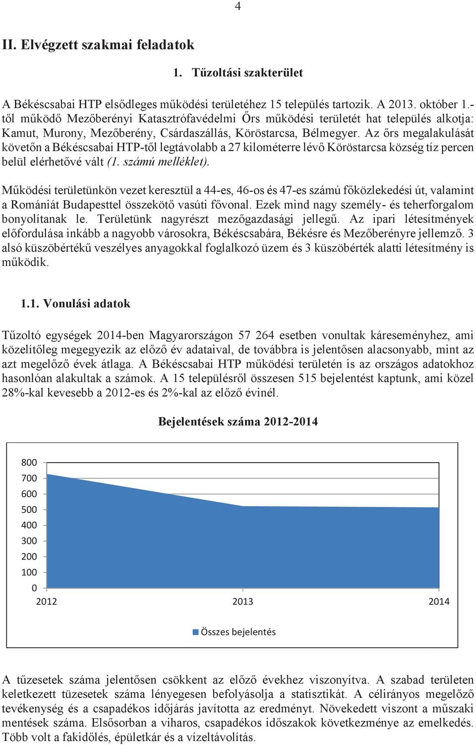 Az őrs megalakulását követőn a Békéscsabai HTP-től legtávolabb a 27 kilométerre lévő Köröstarcsa község tíz percen belül elérhetővé vált (1. számú melléklet).