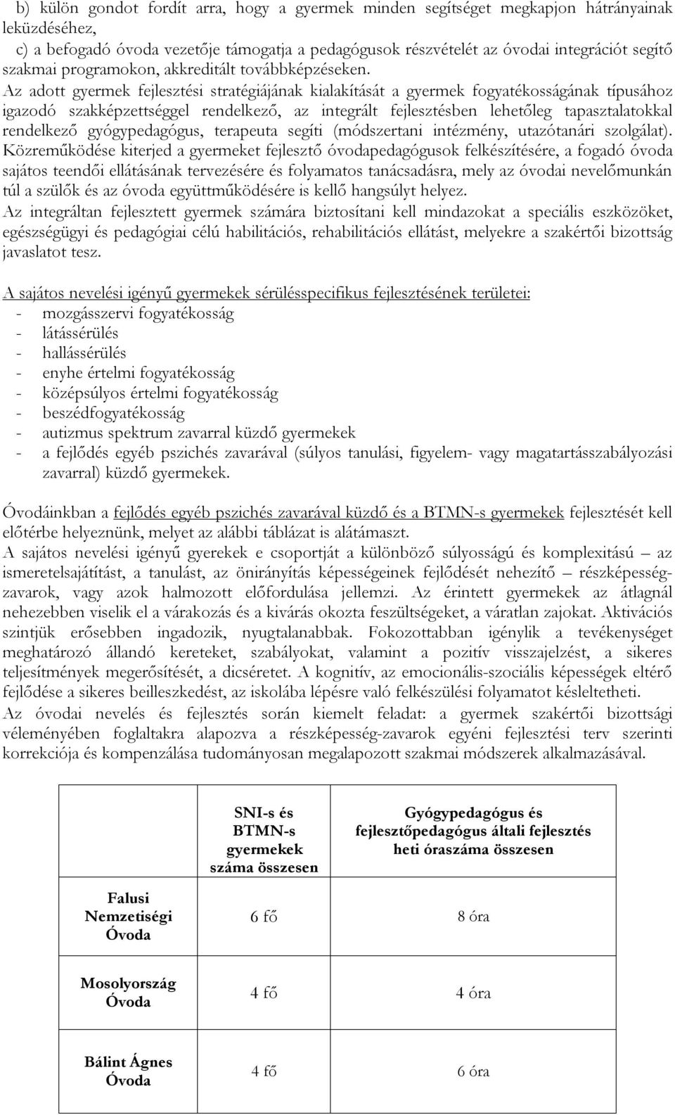 Az adott gyermek fejlesztési stratégiájának kialakítását a gyermek fogyatékosságának típusához igazodó szakképzettséggel rendelkező, az integrált fejlesztésben lehetőleg tapasztalatokkal rendelkező