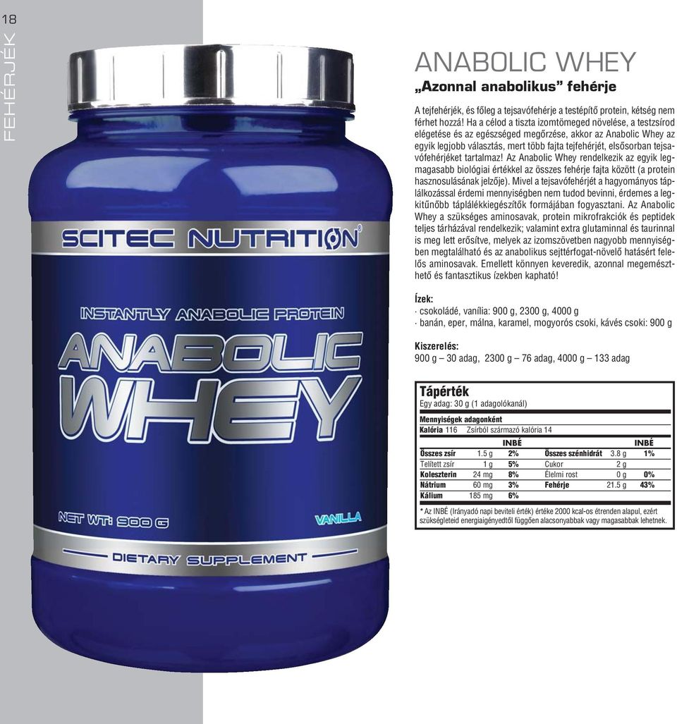 tejsavófehérjéket tartalmaz! Az Anabolic Whey rendelkezik az egyik legmagasabb biológiai értékkel az összes fehérje fajta között (a protein hasznosulásának jelzôje).