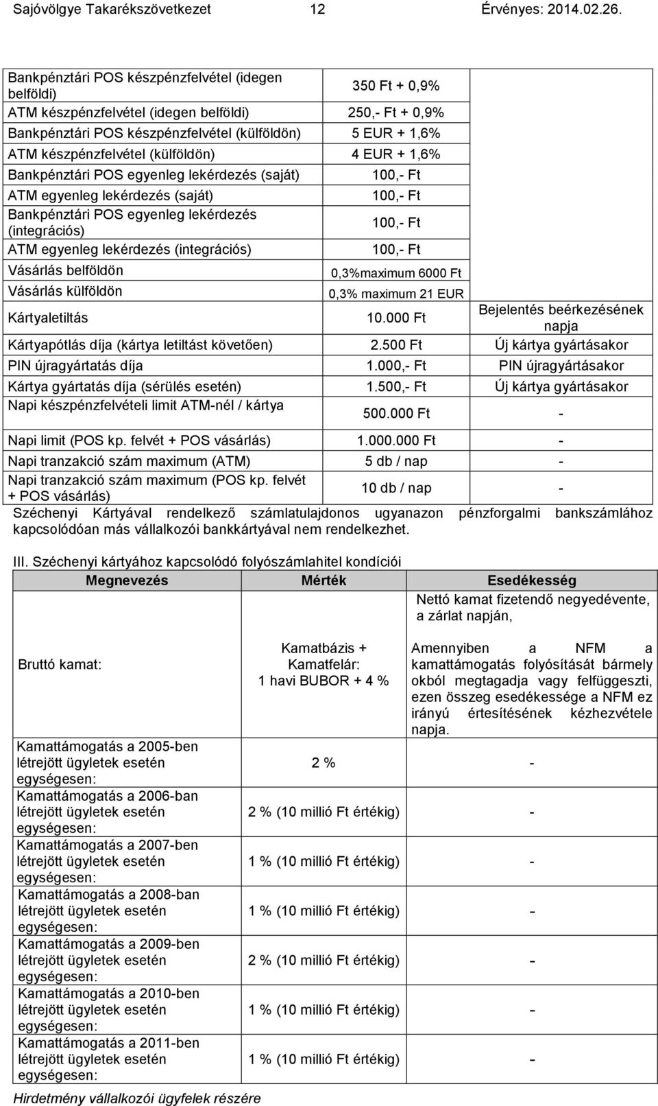 készpénzfelvétel (külföldön) 4 EUR + 1,6% Bankpénztári POS egyenleg lekérdezés (saját) ATM egyenleg lekérdezés (saját) Bankpénztári POS egyenleg lekérdezés (integrációs) ATM egyenleg lekérdezés