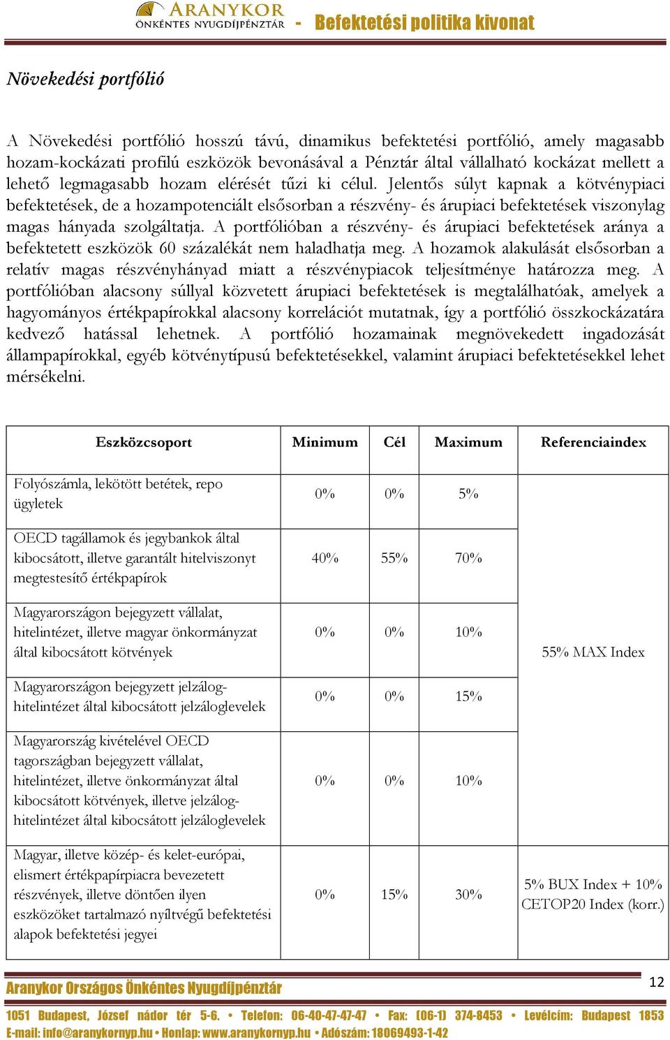 Jelentős súlyt kapnak a kötvénypiaci befektetések, de a hozampotenciált elsősorban a részvény- és árupiaci befektetések viszonylag magas hányada szolgáltatja.