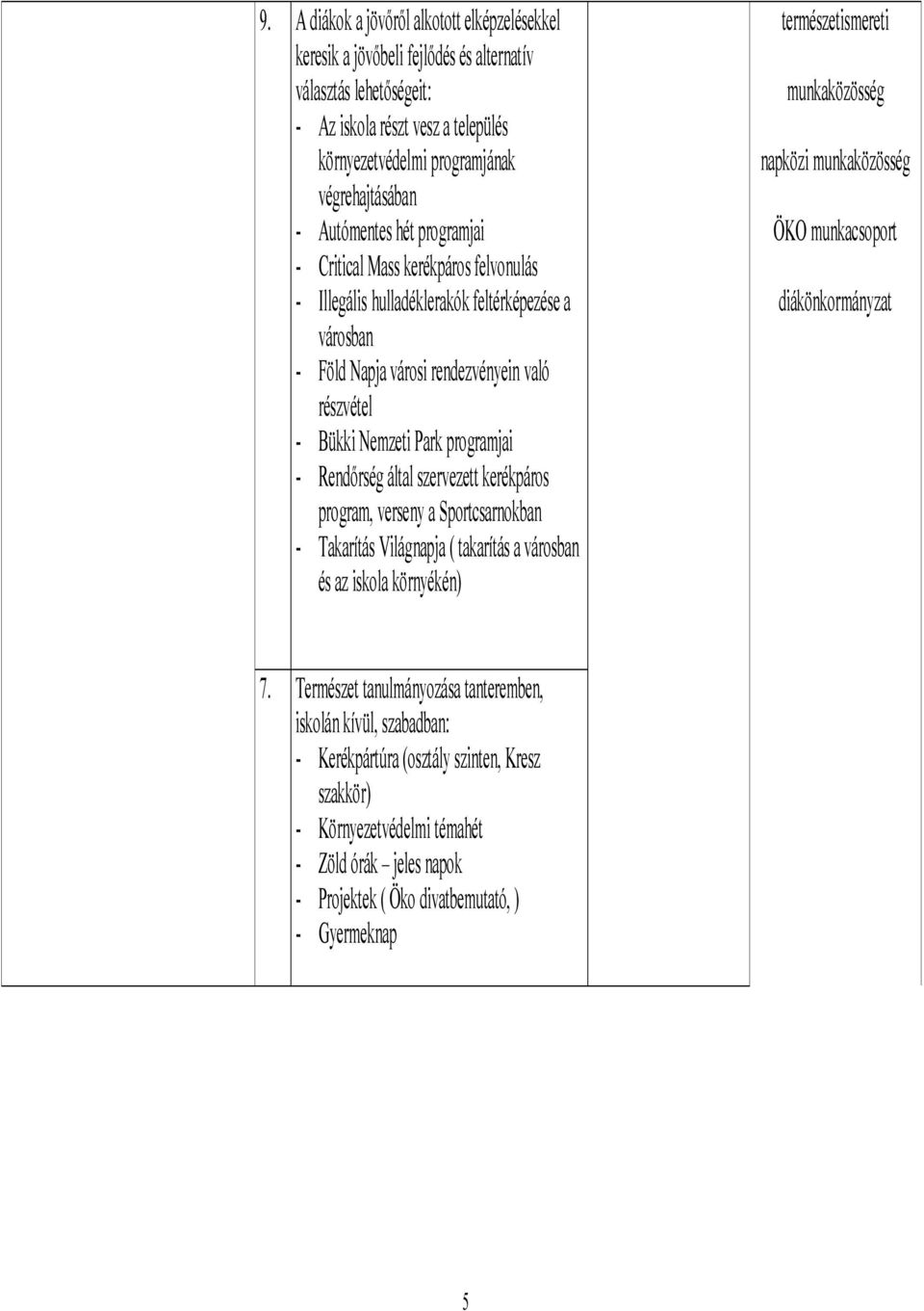 - Rendőrség által szervezett kerékpáros program, verseny a Sportcsarnokban - Takarítás Világnapja ( takarítás a városban és az iskola környékén) természetismereti munkaközösség napközi munkaközösség