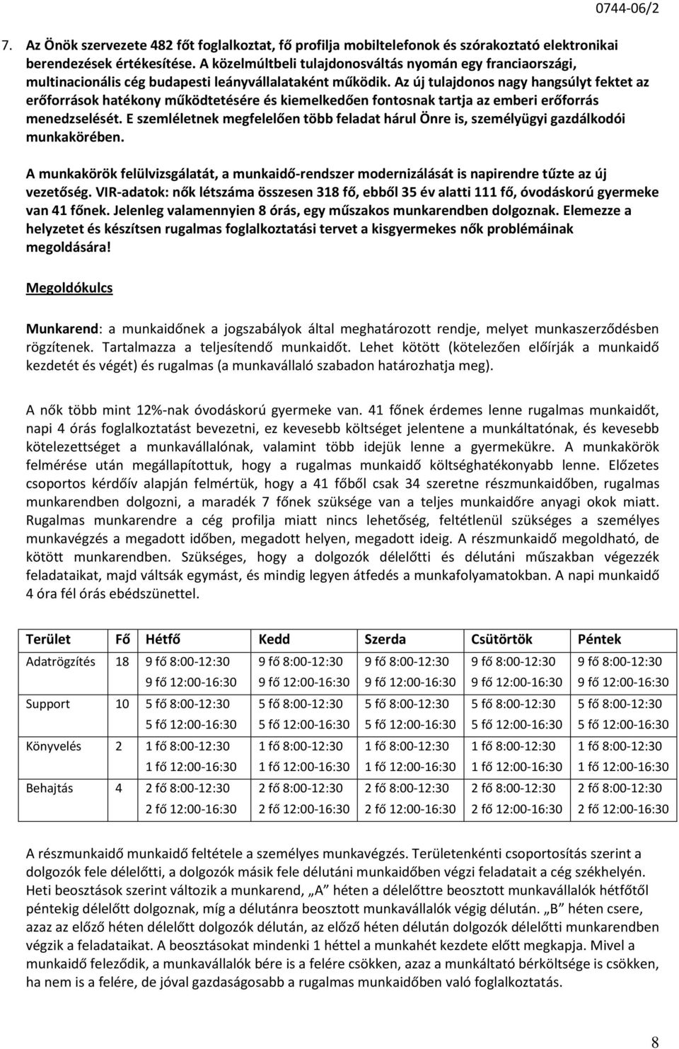 Elemezze a helyzetet és készítsen rugalmas foglalkoztatási tervet a kisgyermekes nők problémáinak megoldására!