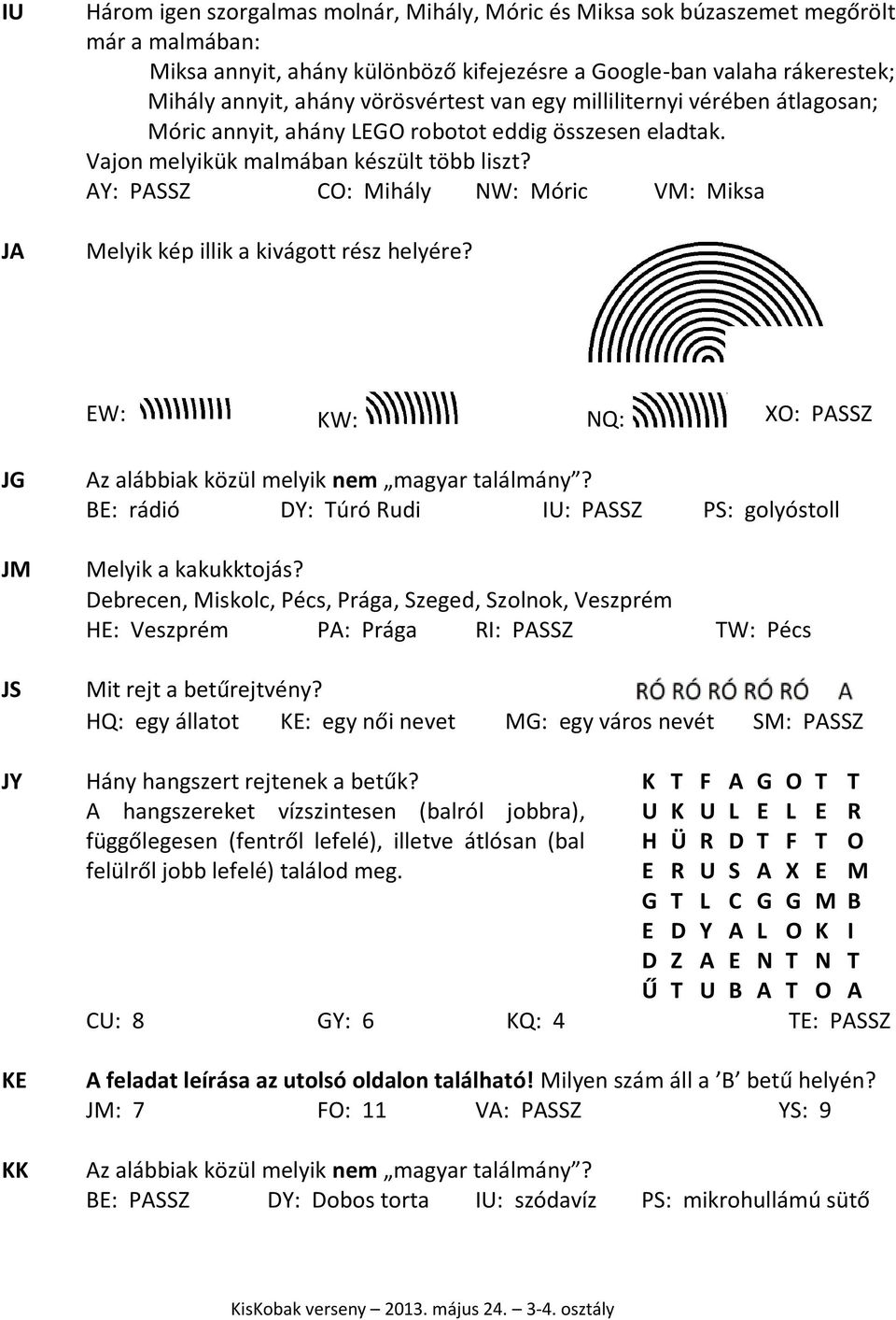 AY: PASSZ CO: Mihály NW: Móric VM: Miksa Melyik kép illik a kivágott rész helyére? EW: KW: NQ: XO: PASSZ JG JM JS JY KE KK Az alábbiak közül melyik nem magyar találmány?