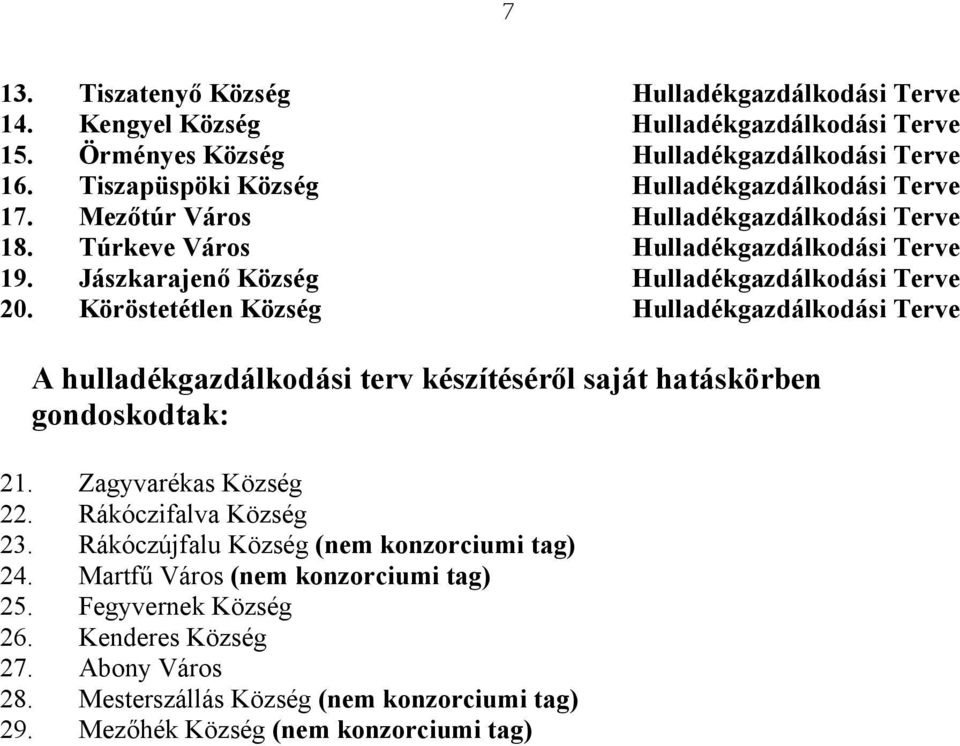 Jászkarajenő Község Hulladékgazdálkodási Terve 20. Köröstetétlen Község Hulladékgazdálkodási Terve A gazdálkodási terv készítéséről saját hatáskörben gondoskodtak: 21.
