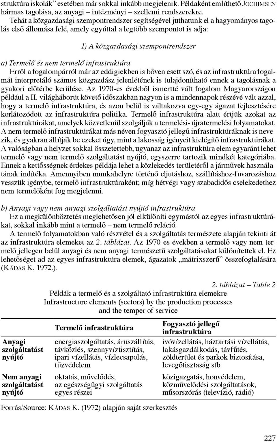 nem termelő infrastruktúra Erről a fogalompárról már az eddigiekben is bőven esett szó, és az infrastruktúra fogalmát interpretáló számos közgazdász jelenlétének is tulajdonítható ennek a tagolásnak