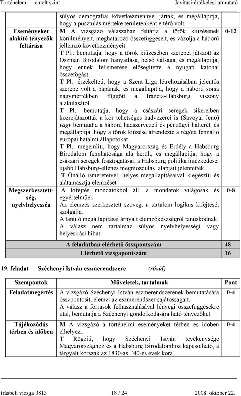 : bemutatja, hogy a török kiűzésében szerepet játszott az Oszmán Birodalom hanyatlása, belső válsága, és megállapítja, hogy ennek felismerése elősegítette a nyugati katonai összefogást. T Pl.