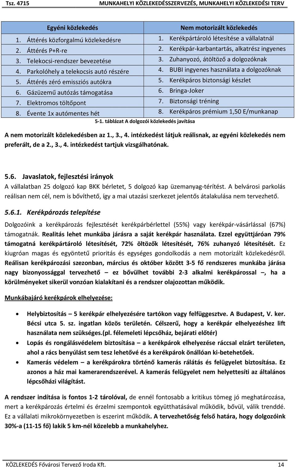 Kerékpáros biztonsági készlet 6. Gázüzemű autózás támogatása 6. Bringa-Joker 7. Elektromos töltőpont 7. Biztonsági tréning 8. Évente 1x autómentes hét 8. Kerékpáros prémium 1,50 E/munkanap 5-1.