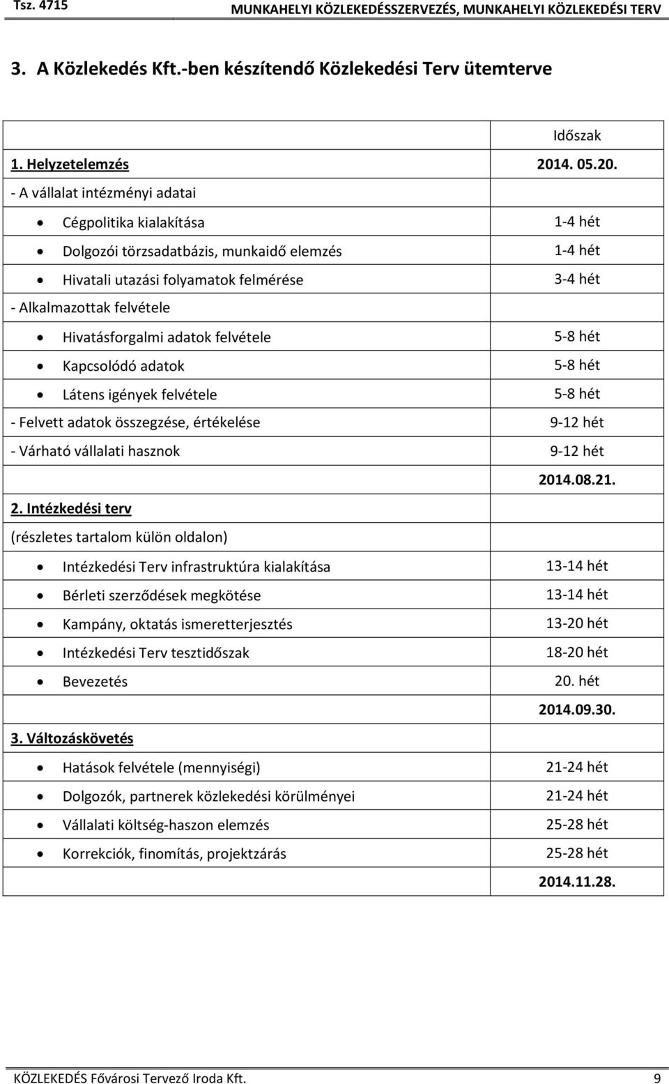 - A vállalat intézményi adatai Cégpolitika kialakítása 1-4 hét Dolgozói törzsadatbázis, munkaidő elemzés 1-4 hét Hivatali utazási folyamatok felmérése 3-4 hét - Alkalmazottak felvétele