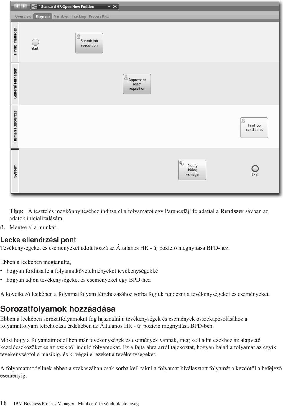 Ebben a leckében megtanulta, v hogyan fordítsa le a folyamatkövetelményeket tevékenységekké v hogyan adjon tevékenységeket és eseményeket egy BPD-hez A következő leckében a folyamatfolyam