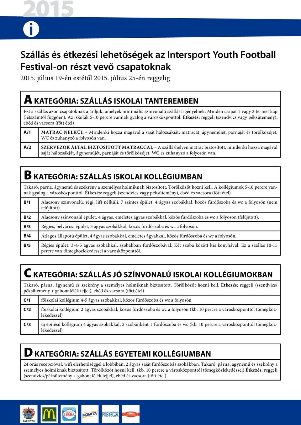 Minden csapat 1 vagy 2 termet kap (létszámtól függően). Az iskolák 5-10 percre vannak gyalog a városközponttól.