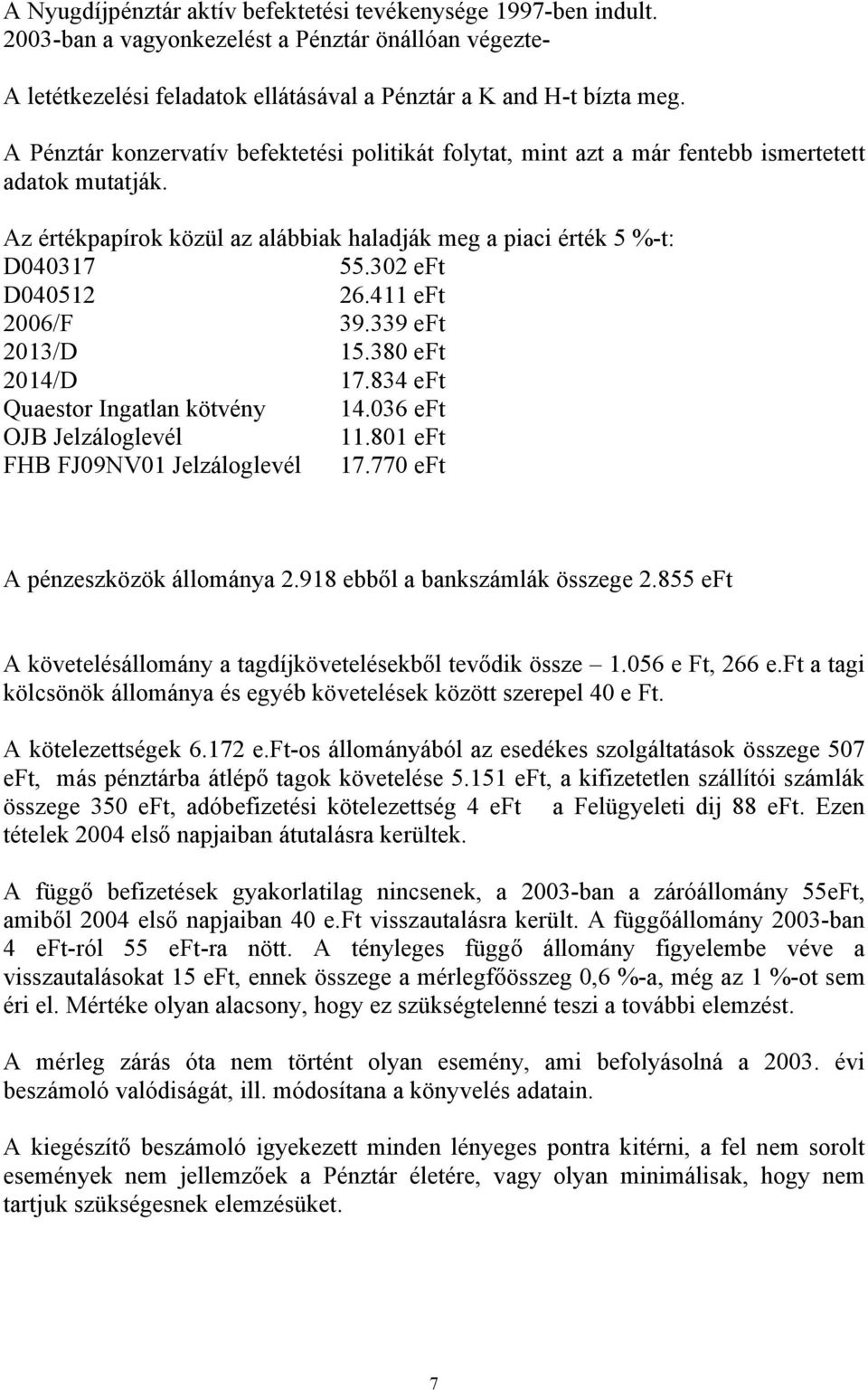 302 eft D040512 26.411 eft 2006/F 39.339 eft 2013/D 15.380 eft 2014/D 17.834 eft Quaestor Ingatlan kötvény 14.036 eft OJB Jelzáloglevél 11.801 eft FHB FJ09NV01 Jelzáloglevél 17.