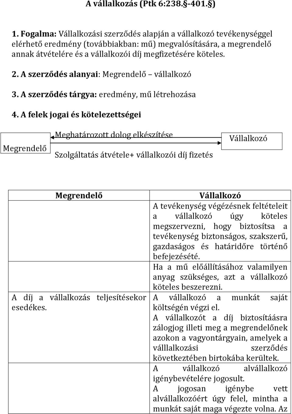 A szerződés alanyai: Megrendelő vállalkozó 3. A szerződés tárgya: eredmény, mű létrehozása 4.