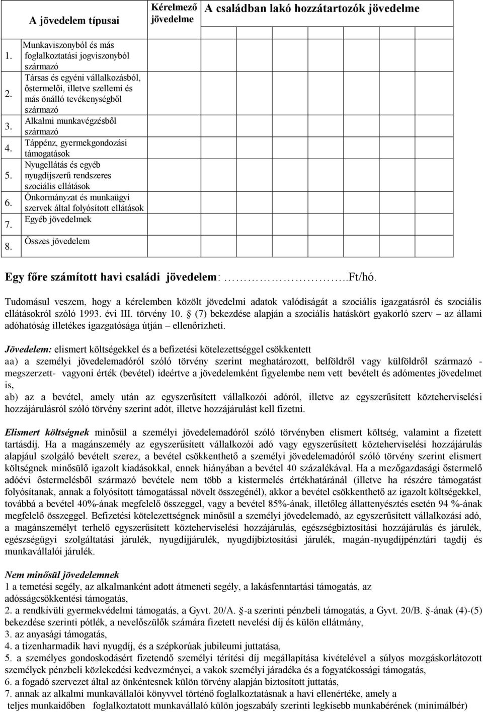 támogatások Nyugellátás és egyéb nyugdíjszerű rendszeres szociális ellátások Önkormányzat és munkaügyi szervek által folyósított ellátások Egyéb jövedelmek Összes jövedelem Egy főre számított havi