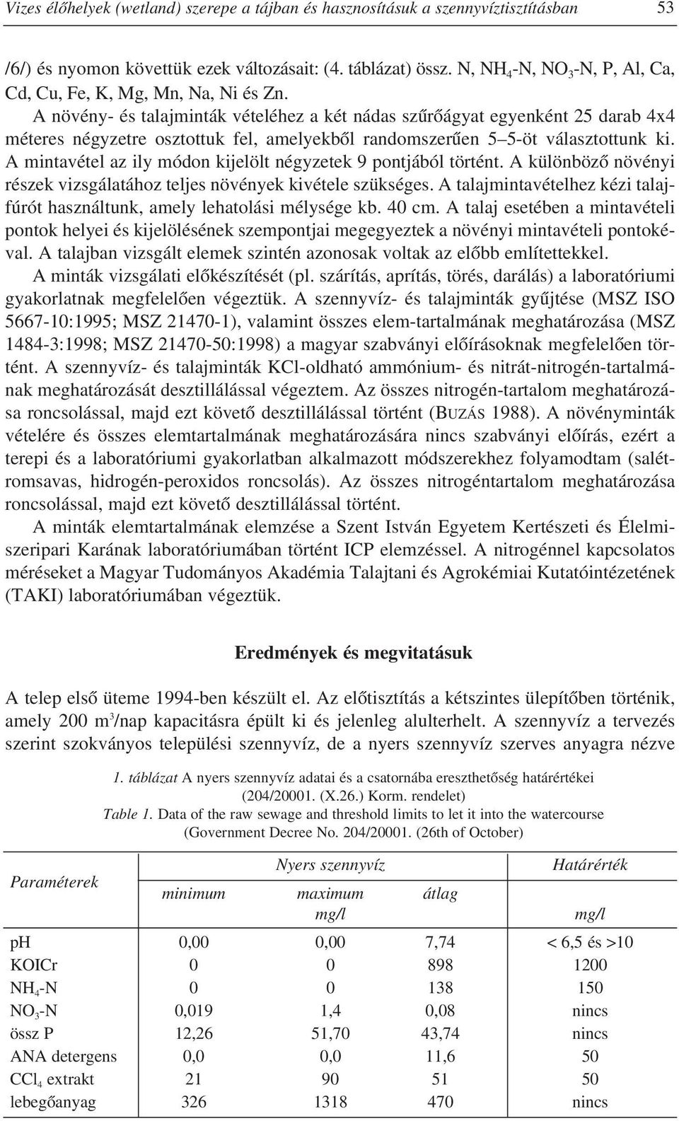 A növény- és talajminták vételéhez a két nádas szûrôágyat egyenként 25 darab 4x4 méteres négyzetre osztottuk fel, amelyekbôl randomszerûen 5 5-öt választottunk ki.