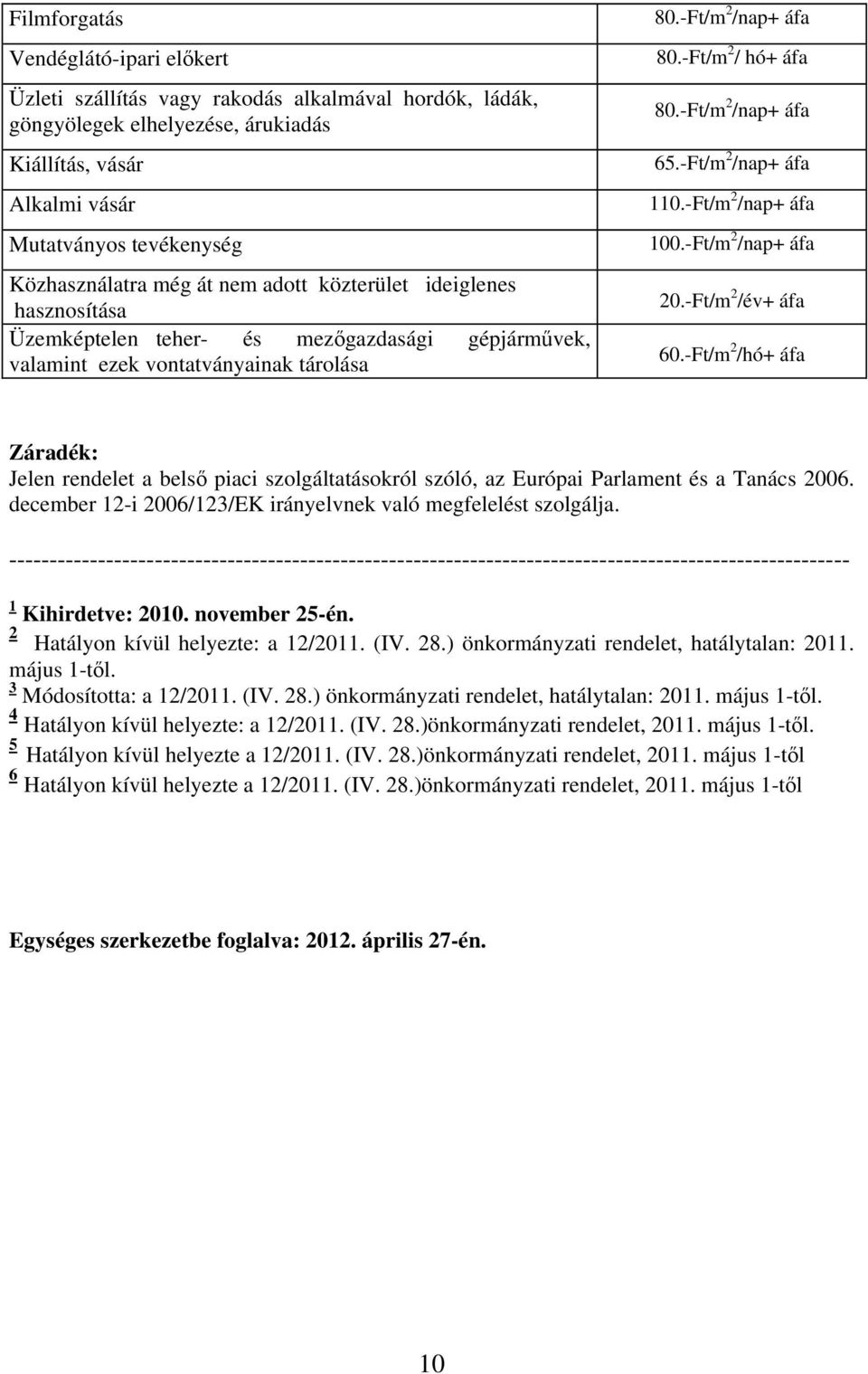 -Ft/m 2 /nap+ áfa 65.-Ft/m 2 /nap+ áfa 110.-Ft/m 2 /nap+ áfa 100.-Ft/m 2 /nap+ áfa 20.-Ft/m 2 /év+ áfa 60.