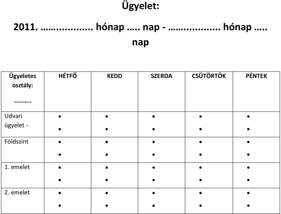 . nap Ügyeletes osztály: HÉTFŐ KEDD