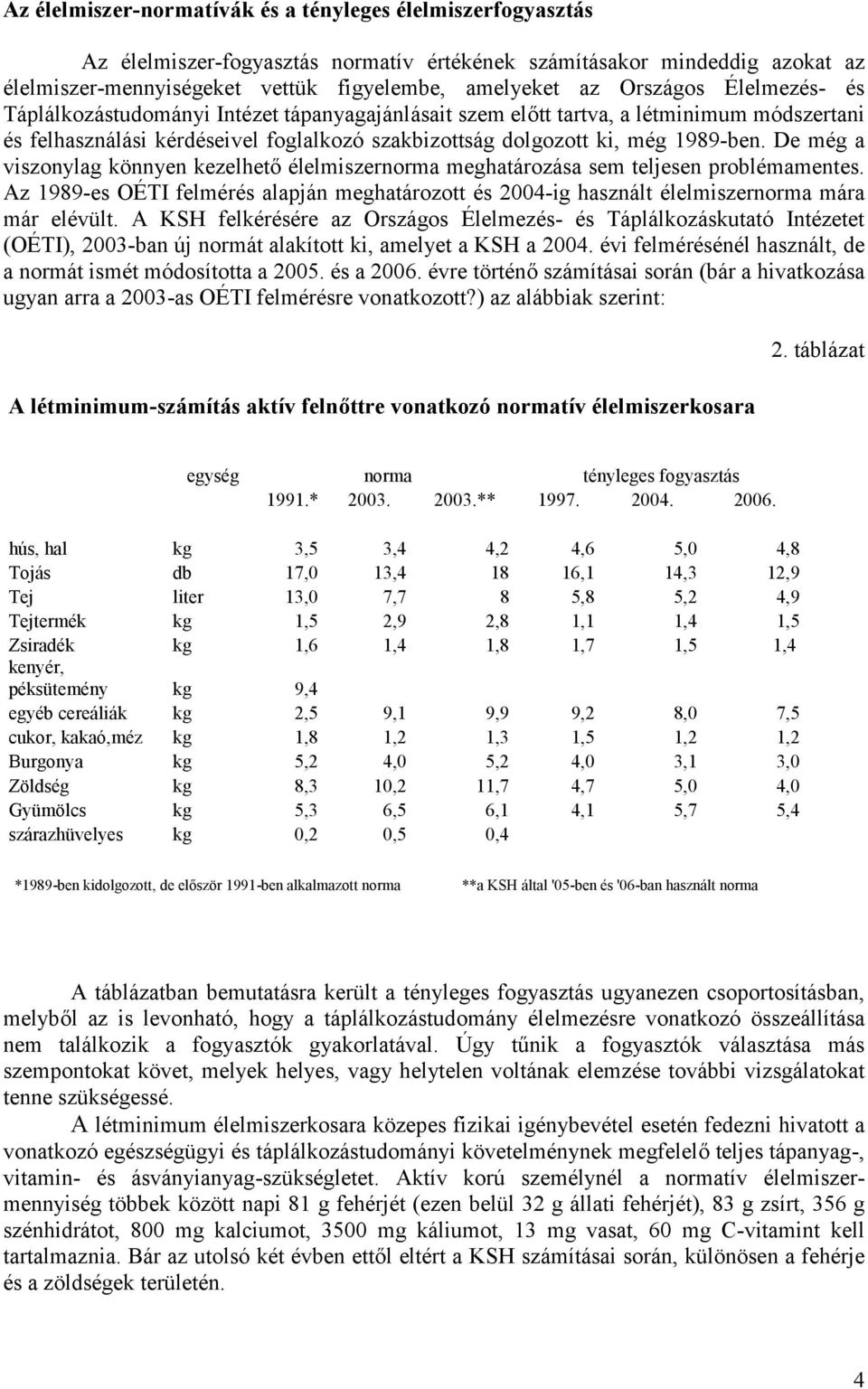 De még a viszonylag könnyen kezelhető élelmiszernorma meghatározása sem teljesen problémamentes. Az 1989-es OÉTI felmérés alapján meghatározott és 2004-ig használt élelmiszernorma mára már elévült.