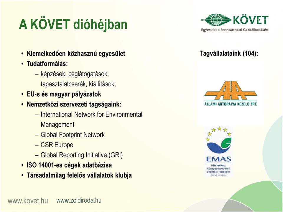 International Network for Environmental Management Global Footprint Network CSR Europe Global