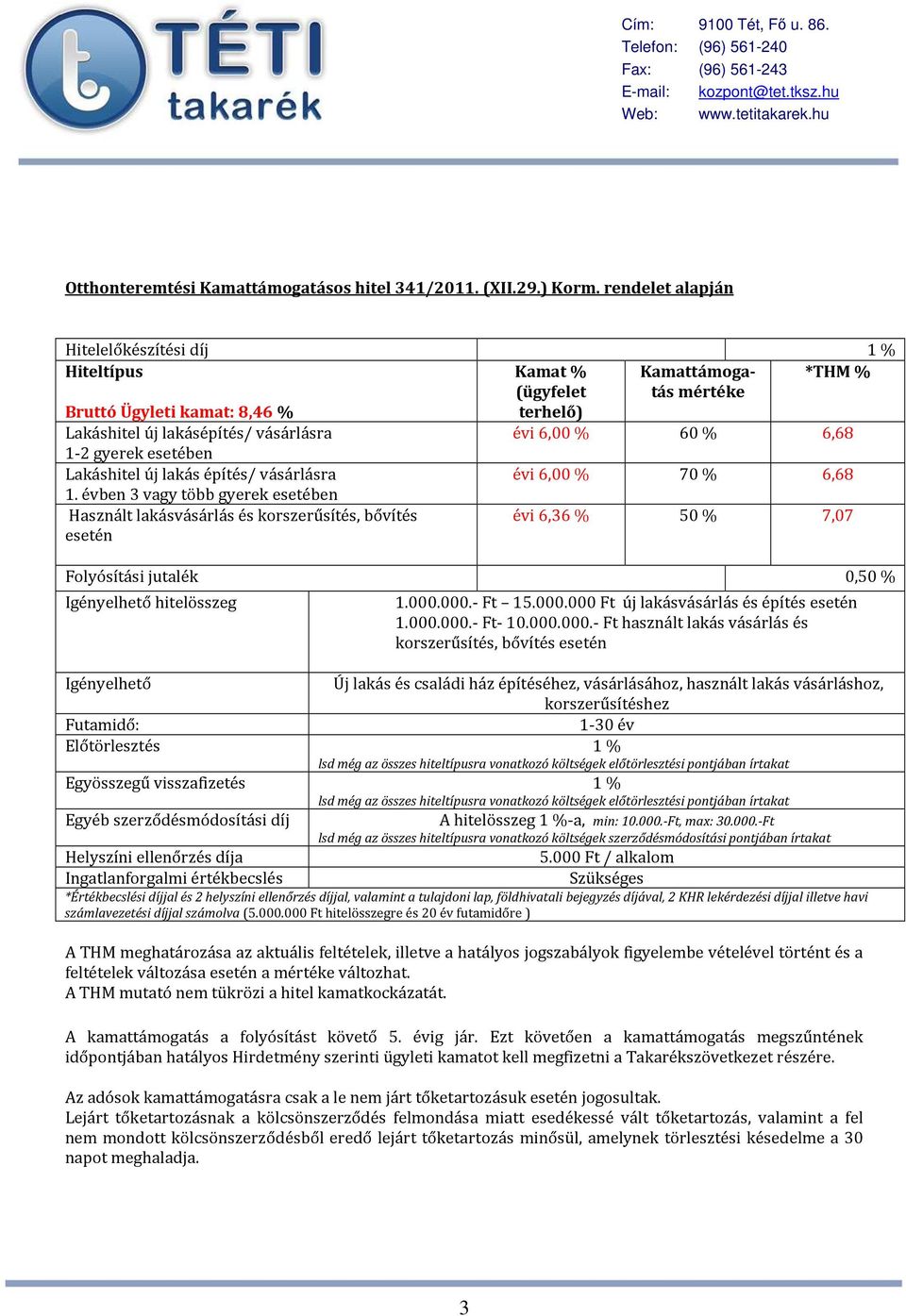 1-2 gyerek esetében Lakáshitel új lakás építés/ vásárlásra évi 6,00 % 70 % 6,68 1.