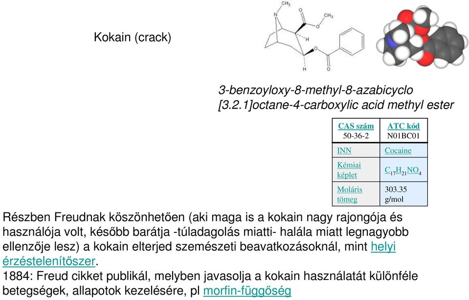 35 g/ml Részben Freudnak köszönhetıen (aki maga is a kkain nagy rajngója és használója vlt, késıbb barátja -túladaglás miatti- halála