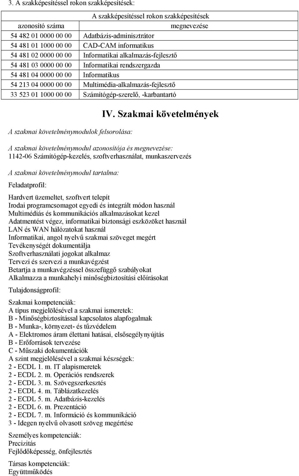 Multimédia-alkalmazás-fejlesztő 33 523 01 1000 00 00 Számítógép-szerelő, -karbantartó A szakmai követelménymodulok felsorolása: IV.