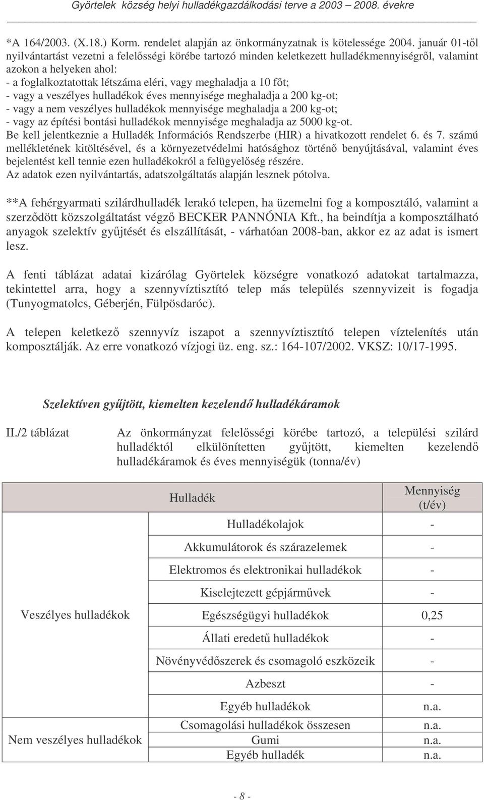 a veszélyes ok éves mennyisége meghaladja a 200 kg-ot; - vagy a nem veszélyes ok mennyisége meghaladja a 200 kg-ot; - vagy az építési bontási ok mennyisége meghaladja az 5000 kg-ot.