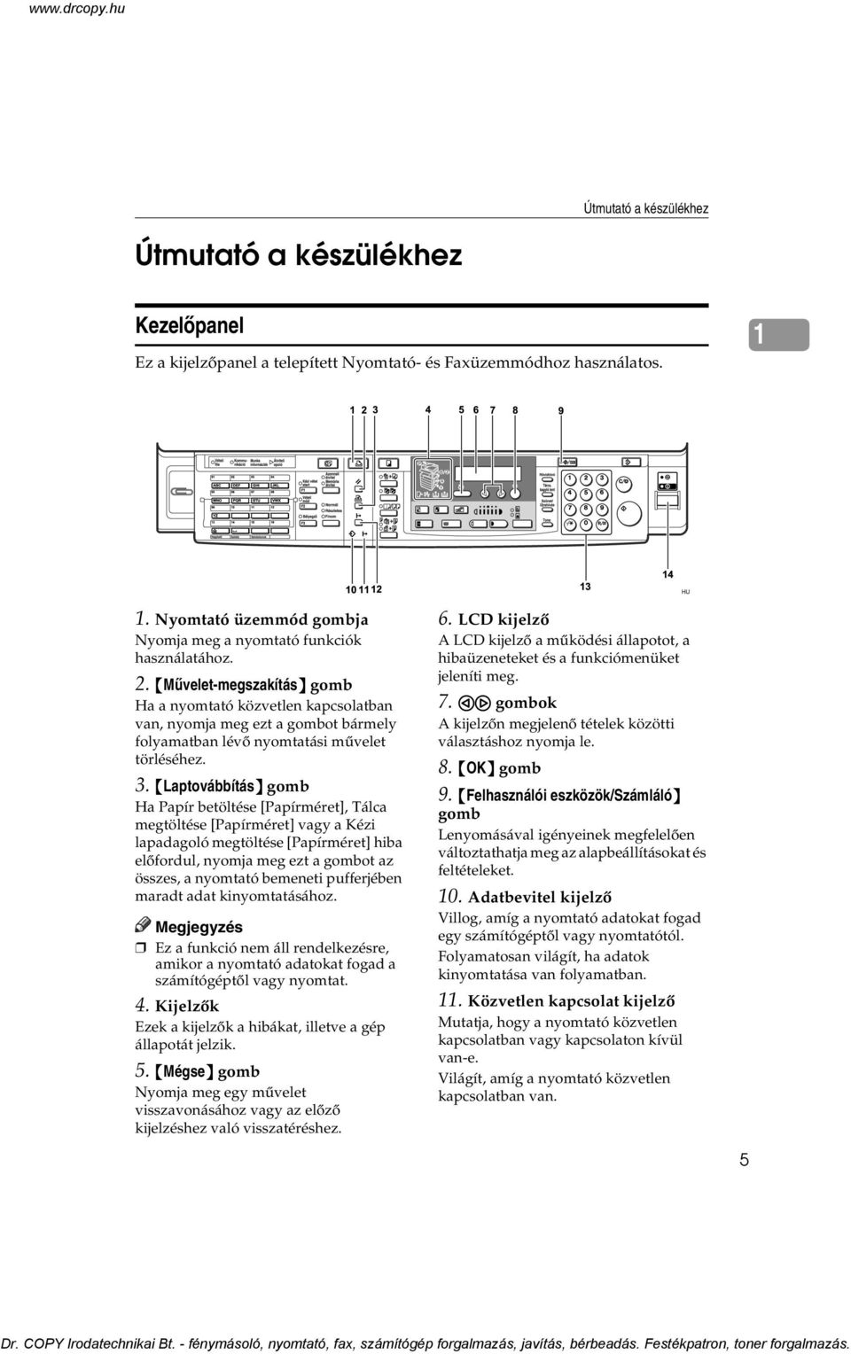 {Mûvelet-megszakítás} gomb Ha a nyomtató közvetlen kapcsolatban van, nyomja meg ezt a gombot bármely folyamatban lévõ nyomtatási mûvelet törléséhez. 3.