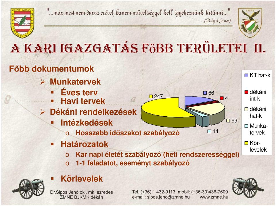 Intézkedések o Hosszabb idıszakot szabályozó Határozatok 66 247 4 99 o Kar napi