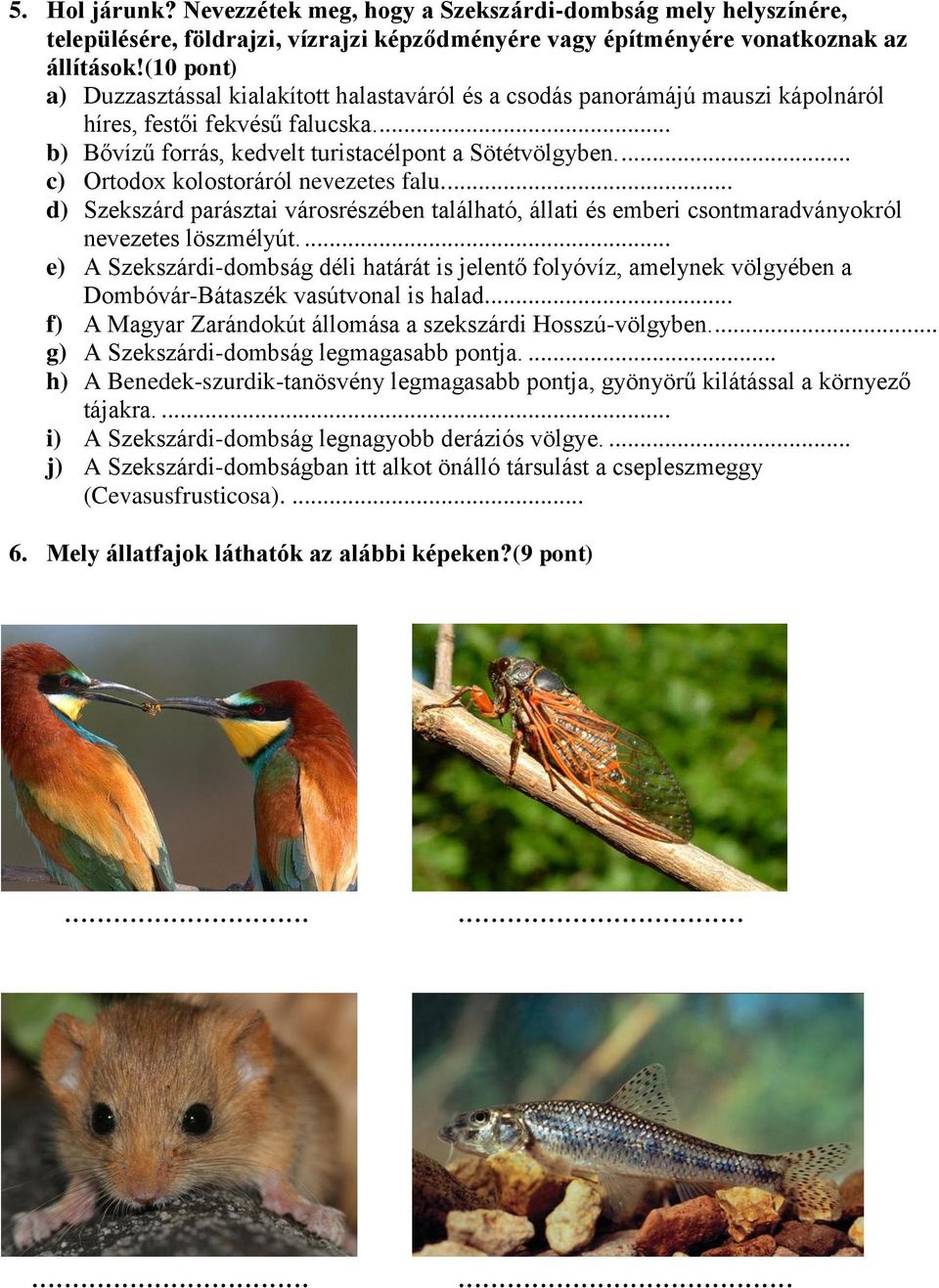 ... c) Ortodox kolostoráról nevezetes falu.... d) Szekszárd parásztai városrészében található, állati és emberi csontmaradványokról nevezetes löszmélyút.
